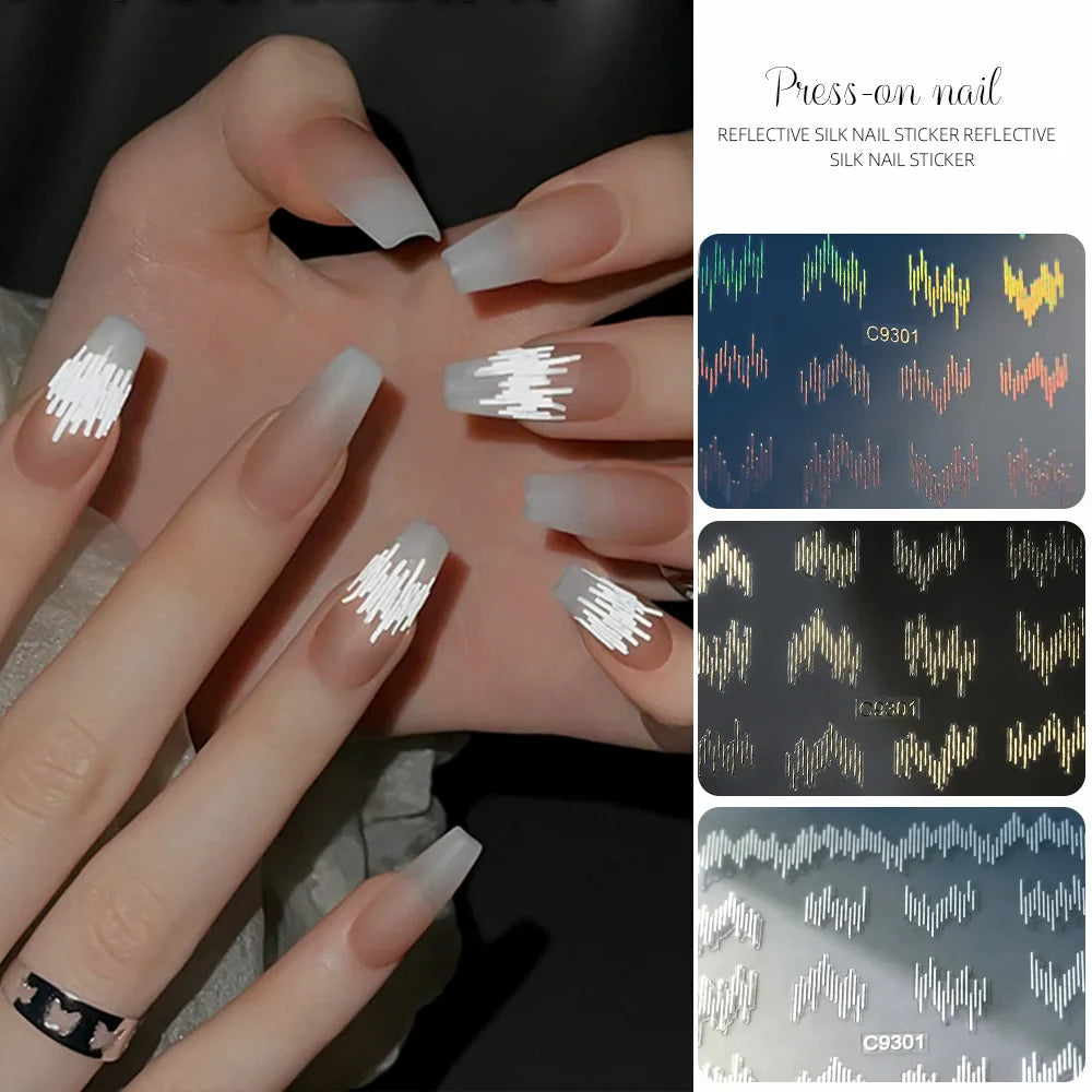 6pcs/Set High Gloss Reflective Nail Sticker Glitter Laser Silver Dark Flashy Effect Manicure 3D Nail Art Decoration Sticker Y2K* (ONLINE ORDER ONLY)