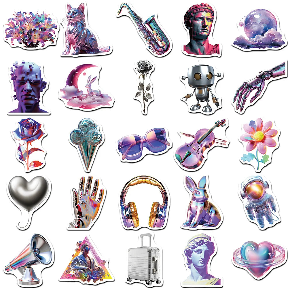 10/30/50PCS Cute 3D Steam Wave Laser Cartoon Sticker Cool Graffiti Decals Waterproof DIY Skateboard Laptop Phone Fridge Sticker (ONLINE ORDER ONLY)