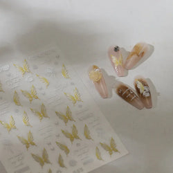 Yellow Butterfly Rose Flower Lace Gradual Wing Charming Romantic Jelly Camellia Self Adhesive Nail Art Stickers Manicure Decals (Online Order Only)