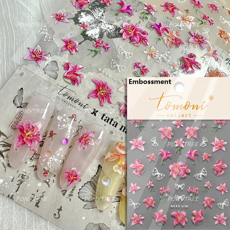 Peony Paeonia Lactiflora Rich Glory Flower Butterfly Ancient Fan Tassels Caved Window Adhesive Nail Art Sticker Manicure Decals (ONLINE ORDER ONLY)