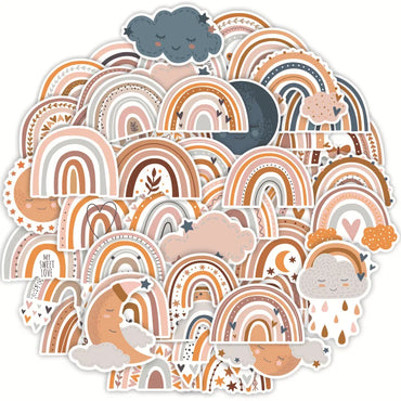 10/30/50pcs Cute Cartoon Boho Rainbow Stickers Aesthetic Graffiti Decals Scrapbooking Laptop Bike Funny Bohemian Sticker Toy (Online Order Only)