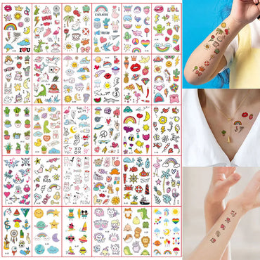 30 Sheets Cute Cartoon Temporary Tattoos for Hands Waterproof Tattoo Stickers for Children Rainbow Fruit Moon Fake Finger Tattoo (ONLINE ORDER ONLY)