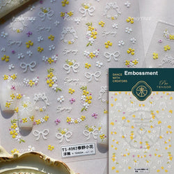 Yellow Purple Mini Flower White Lace Bowknot Flower Bouquet Spring 5D  Adhesive Nail Art Decoration Stickers DIY Manicure Decals (ONLINE ORDER ONLY)