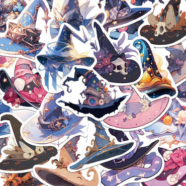 10/30/50pcs Cartoon Magic Witch Hat Cute Stickers Aesthetic Decals DIY Fridge Laptop Phone Suitcase Decoration Sticker Kids Toys (ONLINE ORDER ONLY)