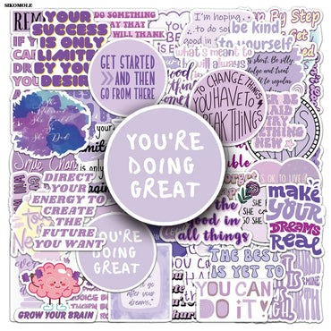 Purple Motivational Quote Stickers - 10/30/50pcs for Laptop, Luggage, Suitcase (ONLINE ORDER ONLY)