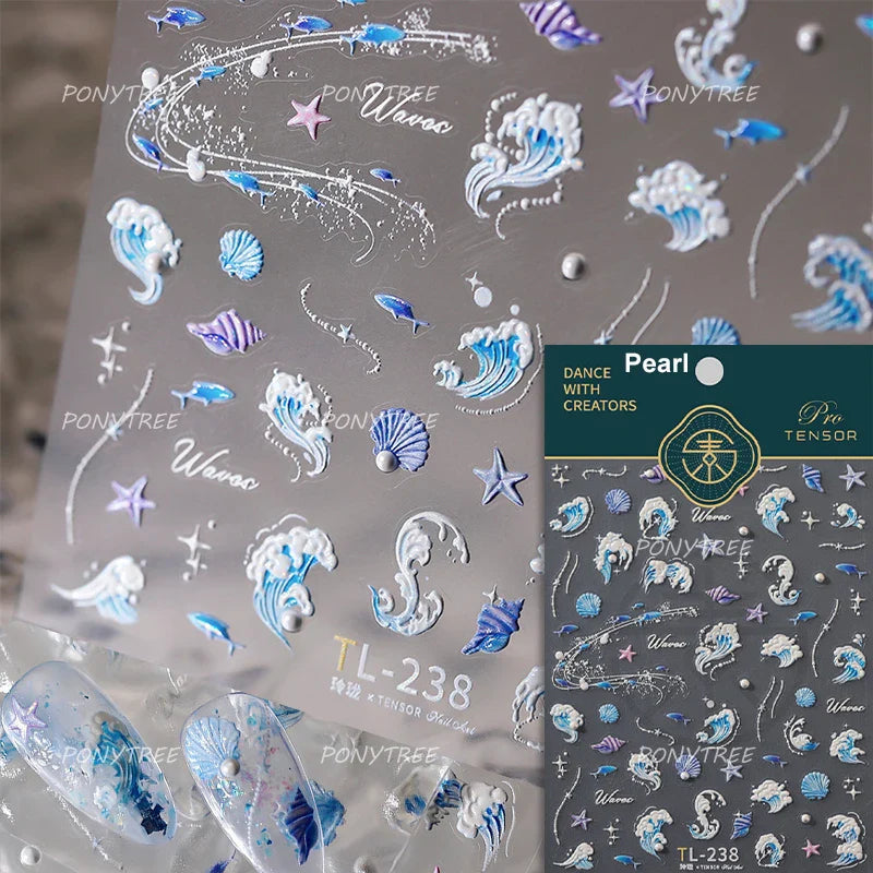 Jellyfish Schools of Fish Shoal Mermaid Tail Seahorse Dreamy Ocean Starfish Shell Coral Adhesive Nail Art Sticker Manicure Decal (ONLINE ORDER ONLY)