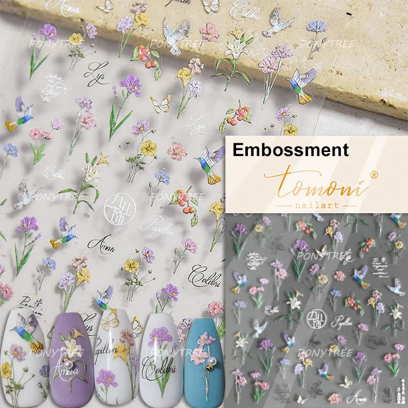 Lovely Bowknot Flower Shiny Star Love Heart Vibrant and Lively Tulip Moon Self Adhesive Nail Art Stickers Relief Manicure Decals (ONLINE ORDER ONLY)