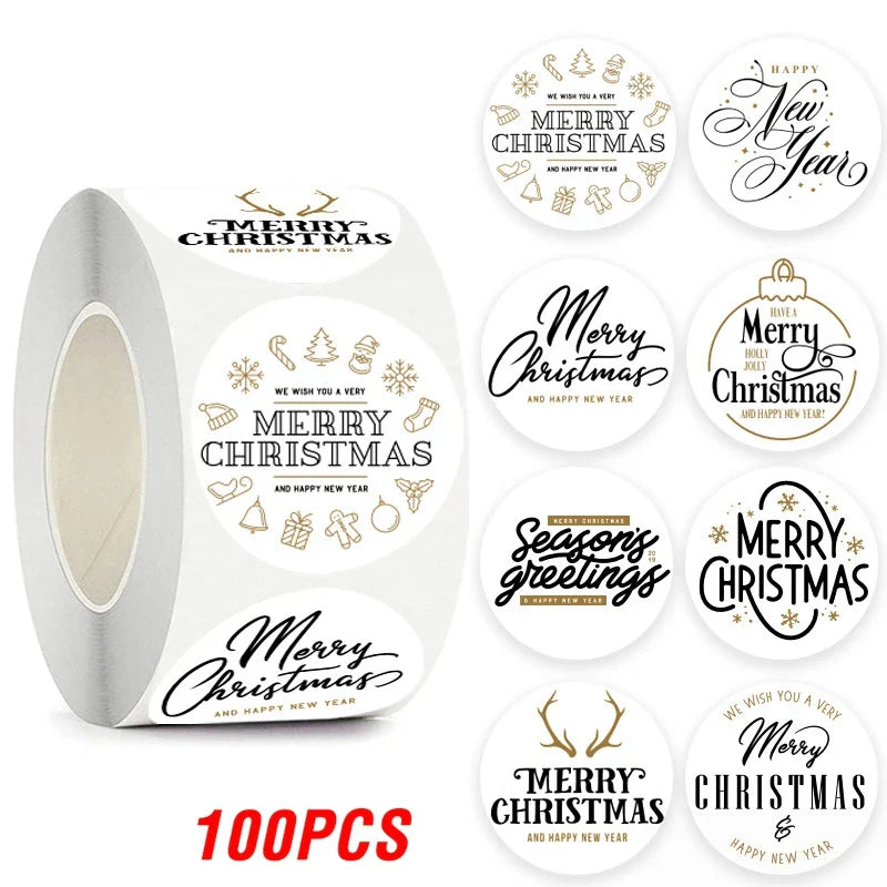 100-500pcs Merry Christmas Gift Decorative Stickers Round Thank You Labels Handmade Candy Biscuits Package Christmas Sticker (ONLINE ORDER ONLY)