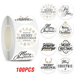 100-500pcs Merry Christmas Gift Decorative Stickers Round Thank You Labels Handmade Candy Biscuits Package Christmas Sticker (ONLINE ORDER ONLY)