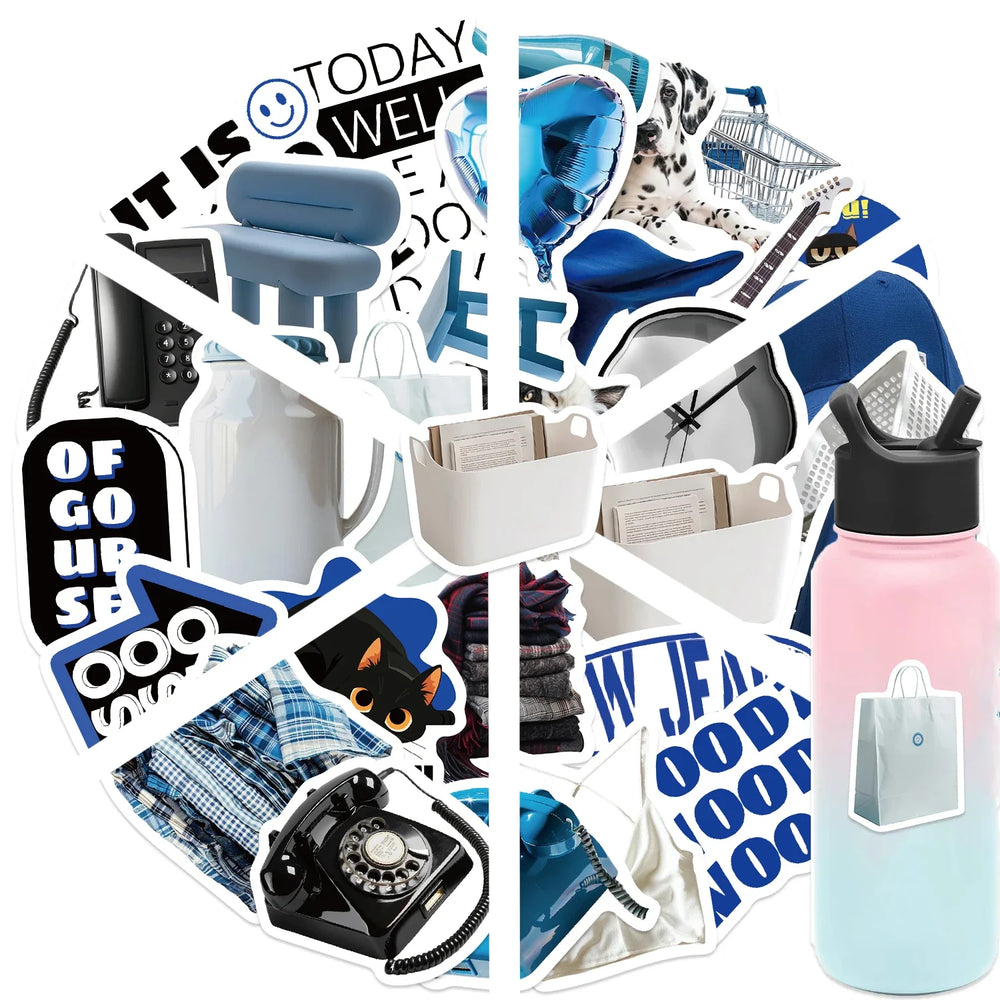 30Pcs Blue Time Cartoon Aesthetic Stickers Cute Decal For Computer Laptop Phone Luggage Graffiti Sticker Toy (ONLINE ORDER ONLY)