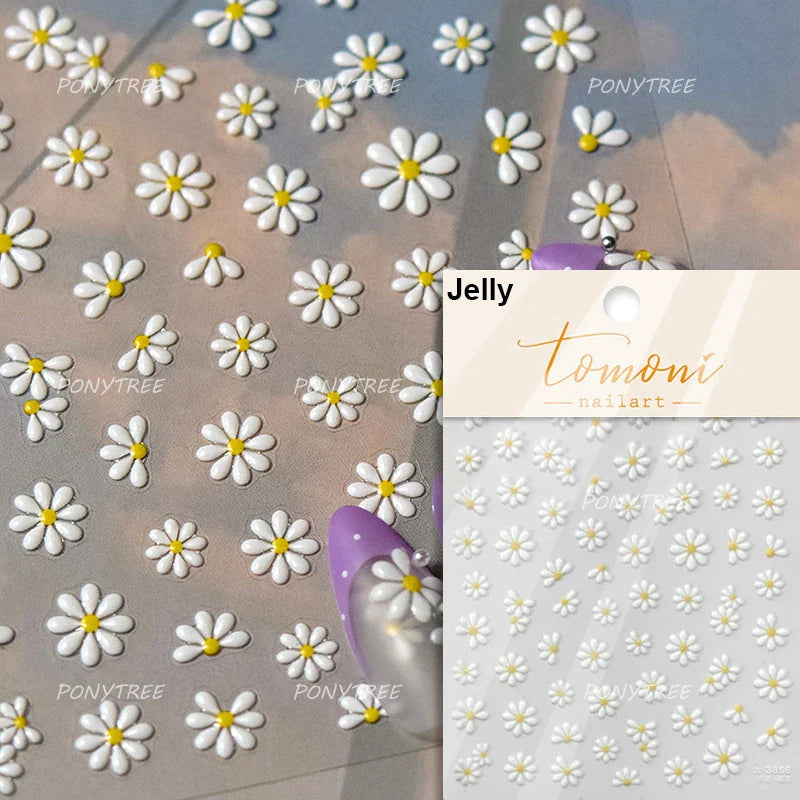 Colourful Daisy Pink Coreopsis Cosmos Persian Chrysanthemum Flower Garden Adhesive Nail Art Decoration Stickers Manicure Decals (ONLINE ORDER ONLY)