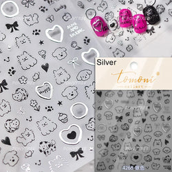 Small Animals Meeting Dog Cat Kitten Bowknot Cherry Butterfly Wreath Paw Star Hat Self Adhesive Nail Art Stickers Manicure Decal (ONLINE ORDER ONLY)