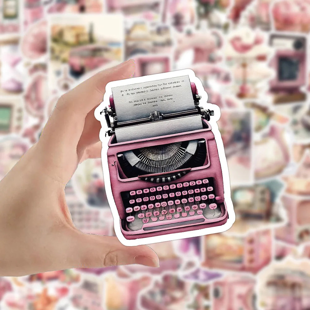 10/30/60PCS Cute Vintage Pink Stickers Graffiti Cartoon Decals DIY Waterproof Motorcycle Notebook Laptop Phone Bike Car Kids Toy (ONLINE ORDER ONLY)