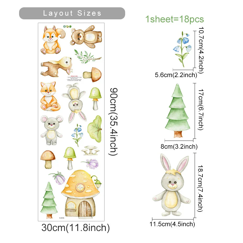 Cartoon Animal Wall Stickers: Rabbits, Bears, Trees Nursery Vinyl Decals for Kids Room Decor (ONLINE ORDER ONLY)