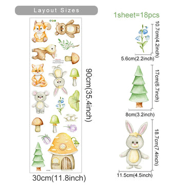 Cartoon Animal Wall Stickers: Rabbits, Bears, Trees Nursery Vinyl Decals for Kids Room Decor (ONLINE ORDER ONLY)
