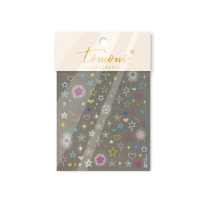 Colorful Starry Light Starburst Love Heart Halo Dyeing Soft Reliefs Self Adhesive Nail Art Decoration Stickers Manicure Decals (ONLINE ORDER ONLY)
