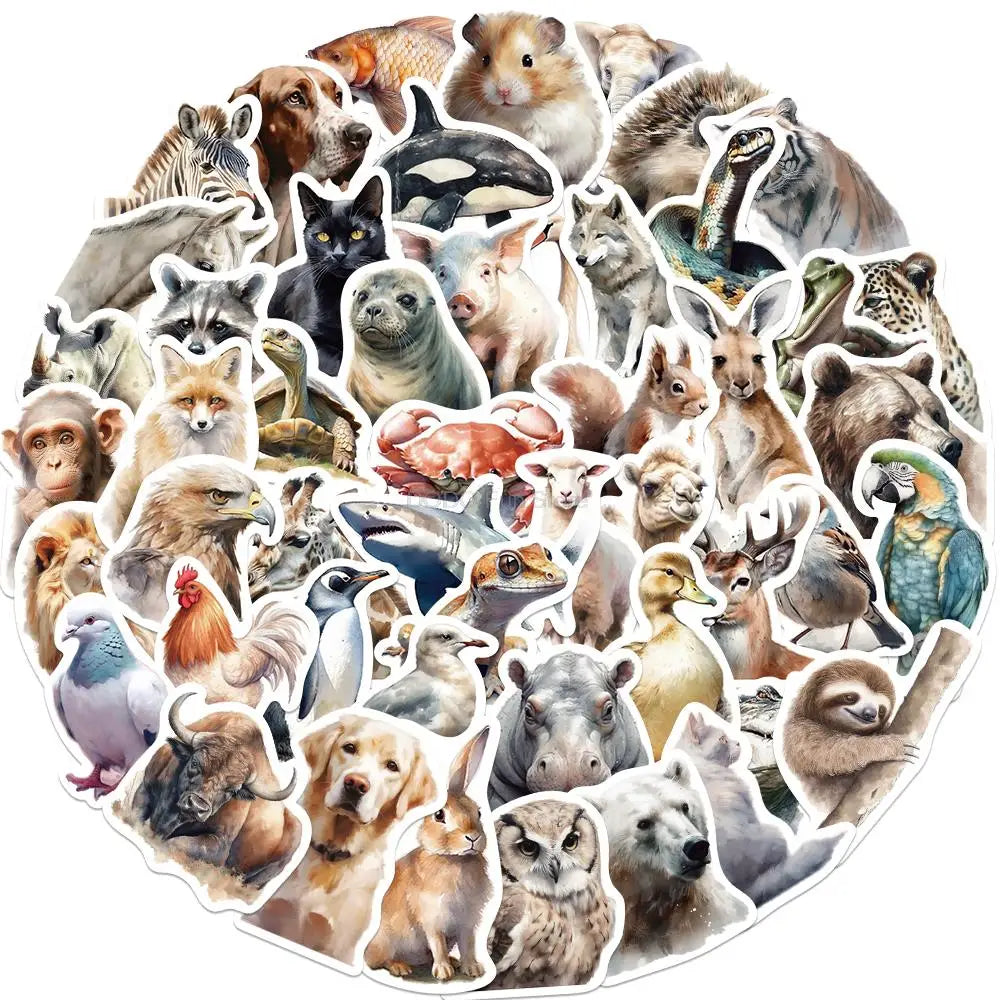 50PCS Realistic Animal Stickers PVC Laptop Diary Scrapbook Phone Decals (Online Order Only)