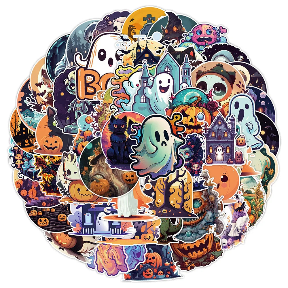 10/30/50/100/200pcs Cool Cartoon Halloween Witch, Pumpkin, Ghosts, and more Sticker Packs (Online Order Only)