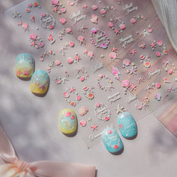 Pink Star Oceanic Shell Starfish Conch Bowknot Embossment Shiny Delicate 5D Chic Self Adhesive Nail Art Stickers Manicure Decals (Online Order Only)