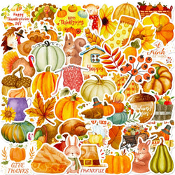 Thanksgiving Pumpkin Maple Leaf Stickers Set - Laptop, Luggage, Skateboard Decals for Kids (ONLINE ORDER ONLY)