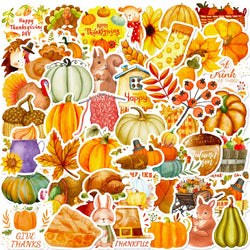 Thanksgiving Pumpkin Maple Leaf Stickers Set - Laptop, Luggage, Skateboard Decals for Kids (ONLINE ORDER ONLY)