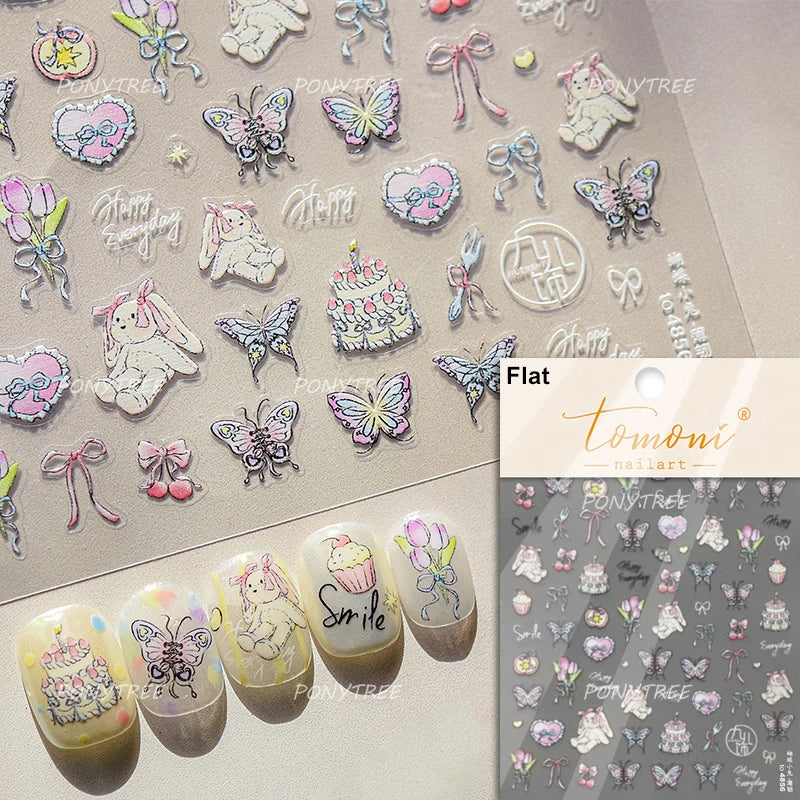 Retro Border Colourful Pink Purple Tulip Flower Bouquet Garden Fragrant 5D Soft Relief Adhesive Nail Art Sticker Manicure Decals (ONLINE ORDER ONLY)