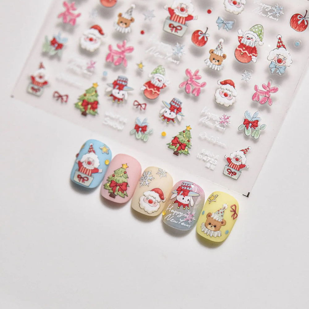 Apple Bear Bunny Snowman Winter Tree Bell Dog Self Adhesive Nail Art Stickers Snowflake Santa Claus Rhinestone Manicure Decals (ONLINE ORDER ONLY)