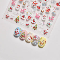 Apple Bear Bunny Snowman Winter Tree Bell Dog Self Adhesive Nail Art Stickers Snowflake Santa Claus Rhinestone Manicure Decals (ONLINE ORDER ONLY)