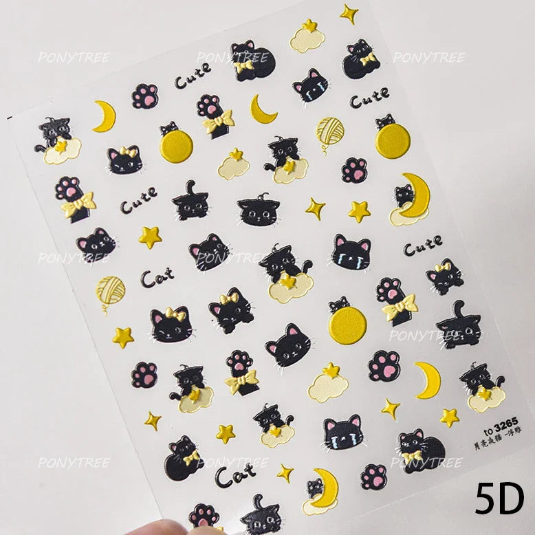 Mysterious Egyptian Cat Totem Eye Symbol Black Pharaoh Kitty Paw Sun Self Adhesive Nail Art Stickers Manicure Decals Wholesale (Online Order Only)