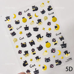 Black Cat Kitten Glasses Camera Timepiece Shoe Notebook Vase Pen Teapot Bowknot Item Adhesive Nail Art Stickers Manicure Decals (Online Order Only)
