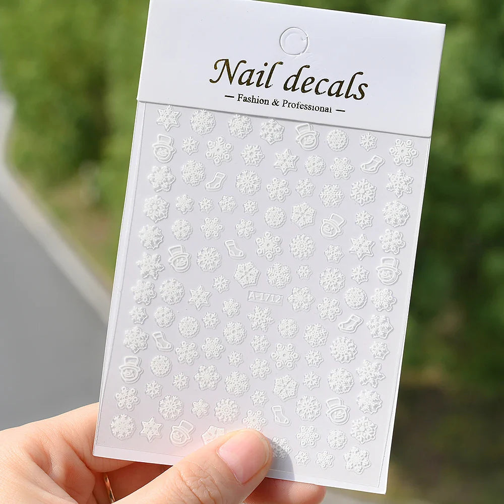 Winter Xmas 3D Nail Sticker Snowflake Flower Winter Decals Nail Stickers Cartoon Bird Santa Penguin Elk Slider New Year Manicure (ONLINE ORDER ONLY)
