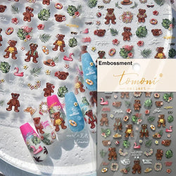 Retro Love Heart White Lace flower Bowknot Tie Pink Bear Flower Strawberry Adhesive Nail Art Stickers Rhinestone Manicure Decals (ONLINE ORDER ONLY)