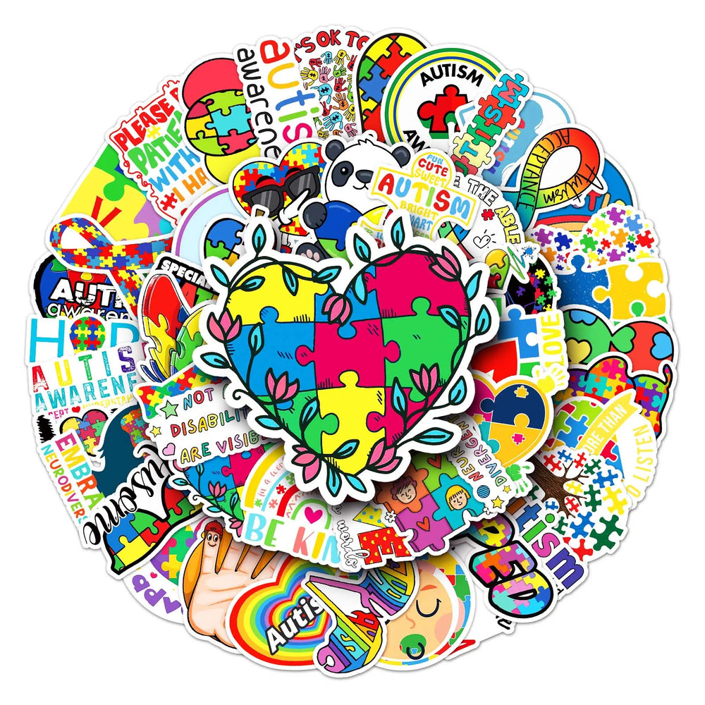 50Pcs Autism Cartoon Waterproof Vinyl Stickers for Skateboard Snowboard (Online Order Only)