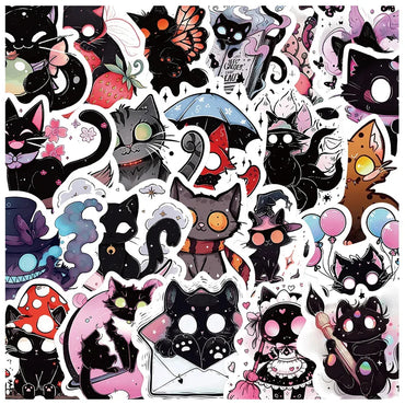 10/30/50pcs Cool Gothic Horror Cat Cartoon Graffiti Stickers Aesthetic Decals Laptop Suitcase Bike Decoration Waterproof Sticker (ONLINE ORDER ONLY)