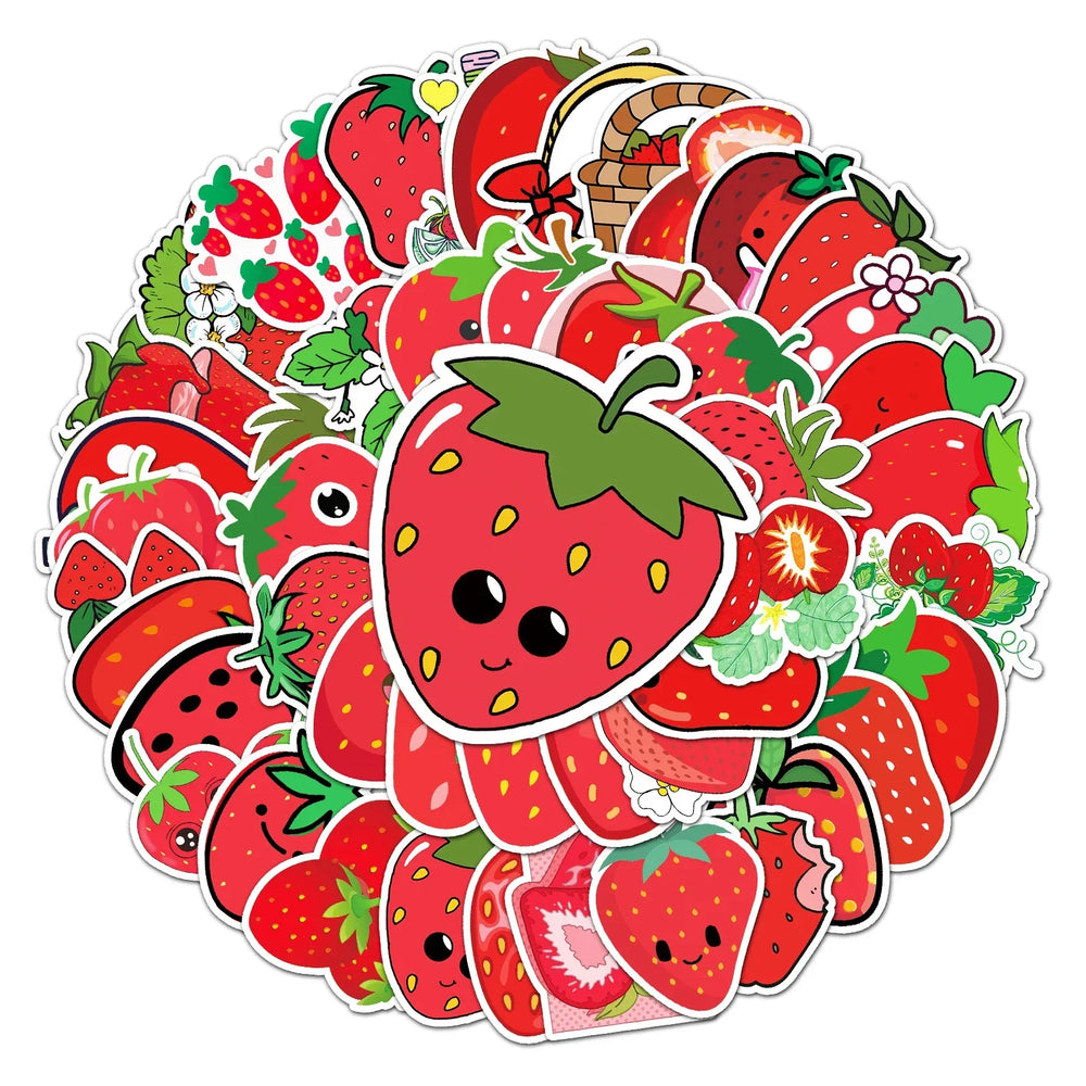 50Pcs Strawberry Cartoon Waterproof Vinyl Stickers for Skateboard Snowboard (Online Order Only)