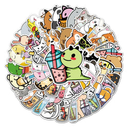 50Pcs Cute Cartoon Pet Milk Tea Waterproof Vinyl Stickers for Skateboard Snowboard Decals (ONLINE ORDER ONLY)