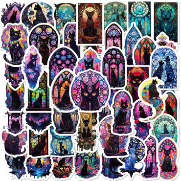 10/50PCS Gothic Dark Black Cat Moon Stickers Aesthetic Mysterious Goth Cats Decals Toy DIY Phone Laptop Luggage Graffiti Sticker (ONLINE ORDER ONLY)