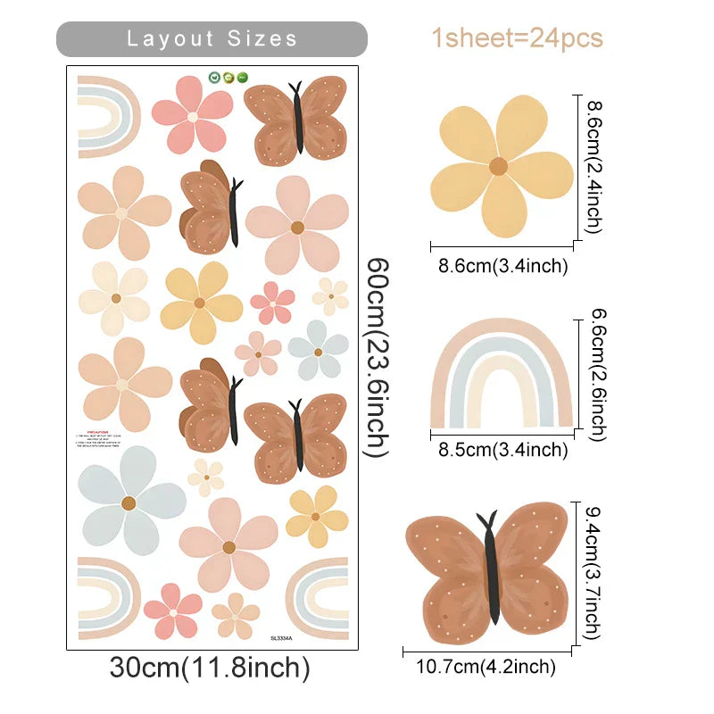 Boho Watercolor Rainbow Butterfly Nursery Wall Stickers Decor Decals (Online Order Only)