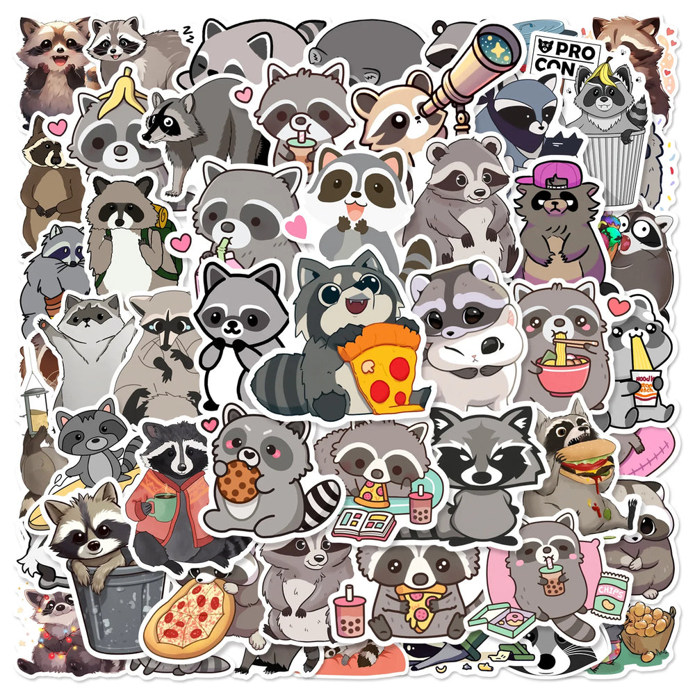 50pcs Cute Raccoon Graffiti Stickers for Helmet, Wall, DIY Decor (ONLINE ORDER ONLY)
