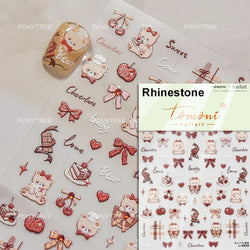 Cute Animals Bear Dog Cake Sweet Cherry Grid Bowknot Star Line Fruit Relief Self Adhesive Nail Art Stickers 3D Manicure Decals (ONLINE ORDER ONLY)
