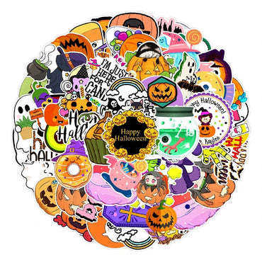 10/30/50PCS Cartoon Halloween Ghost Stickers Decoration Funny Cute Pumpkin Decals Toy For Kids DIY Luggage Laptop Phone Car Bike (Online Order Only)
