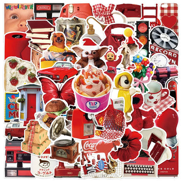 10/30/50PCS Cute Red Sticker Ins Style Cartoon Decoration For Phone Skateboard Notebook Fridge Suitcase Helmet Wall Decals Toys (ONLINE ORDER ONLY)
