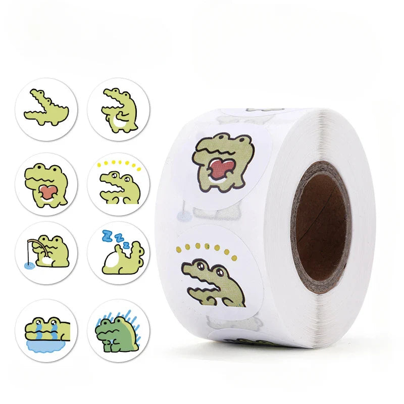 100-500 Pcs 2.5cm Cute Animal Crocodile Stickers Roll for Envelope Praise Reward Student Kid Work Label Stationery Seal Label (ONLINE ORDER ONLY)