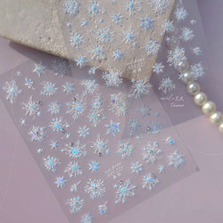 Flying Snowflakes Cold Winter Geometric Hexagon Star Romantic Adhesive Nail Art Stickers Embossment Rhinestone Manicure Decals (ONLINE ORDER ONLY)