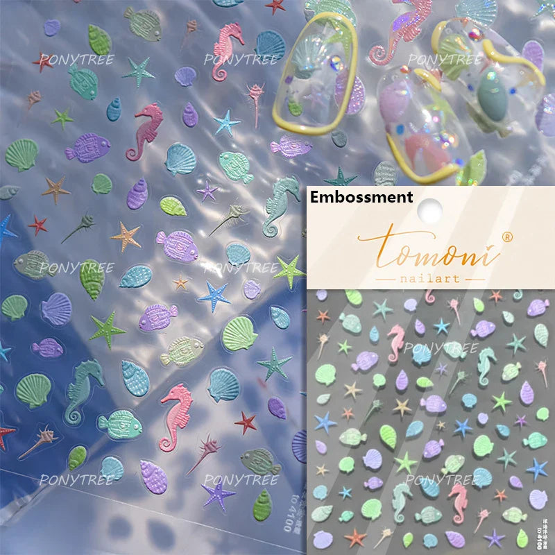 Jellyfish Schools of Fish Shoal Mermaid Tail Seahorse Dreamy Ocean Starfish Shell Coral Adhesive Nail Art Sticker Manicure Decal (ONLINE ORDER ONLY)