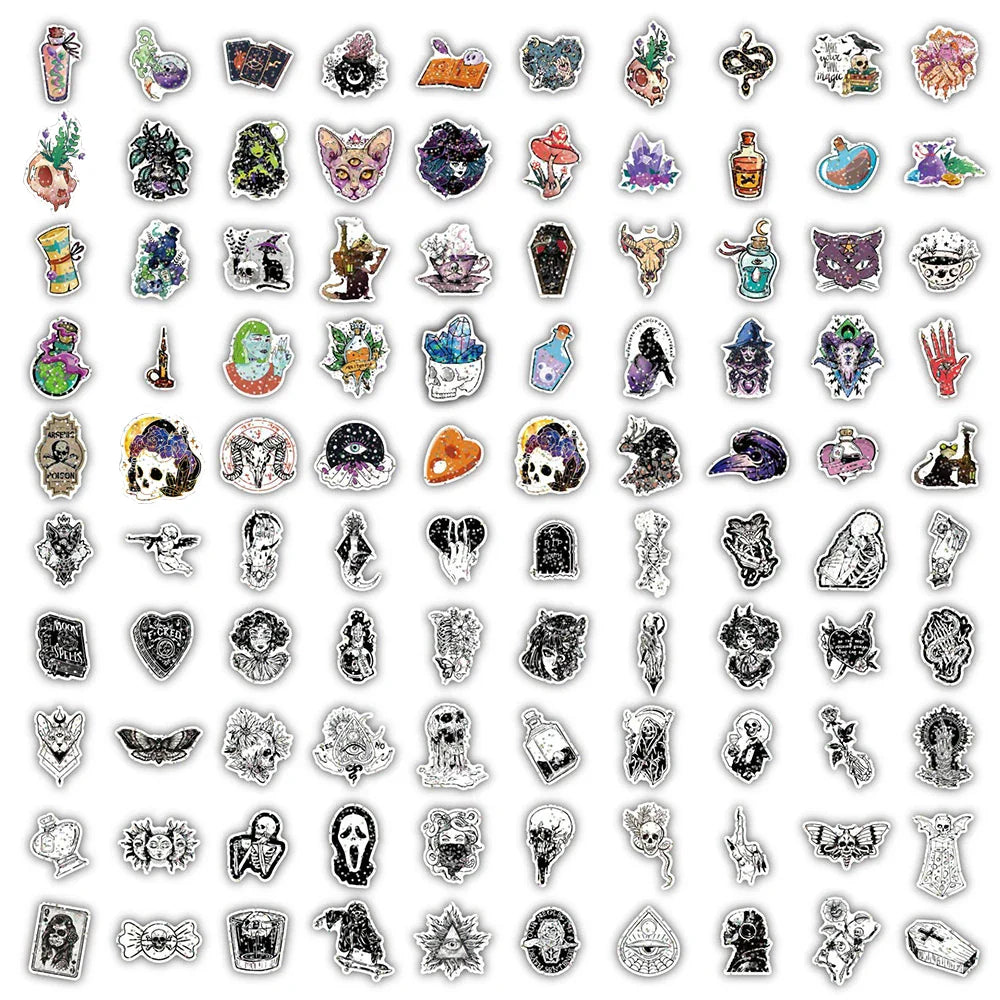 10/30/50/100PCS Holographic Laser Horror Gothic Witch Stickers Waterproof Decals Skateboard Laptop Motorcycle Car Cool Sticker (ONLINE ORDER ONLY)