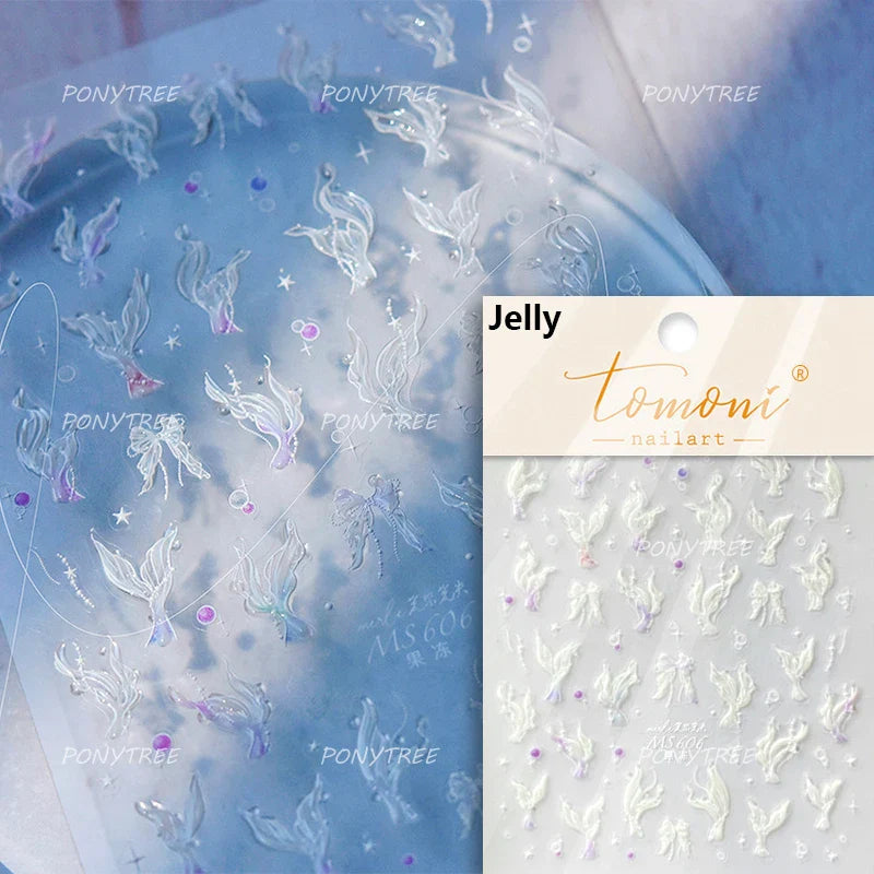 Lotus Leaf Brocaded Carp Koi Playing Goldfish Cavort Ripple Droplet Water Bubbles Self Adhesive Nail Art Stickers Manicure Decal (Online Order Only)