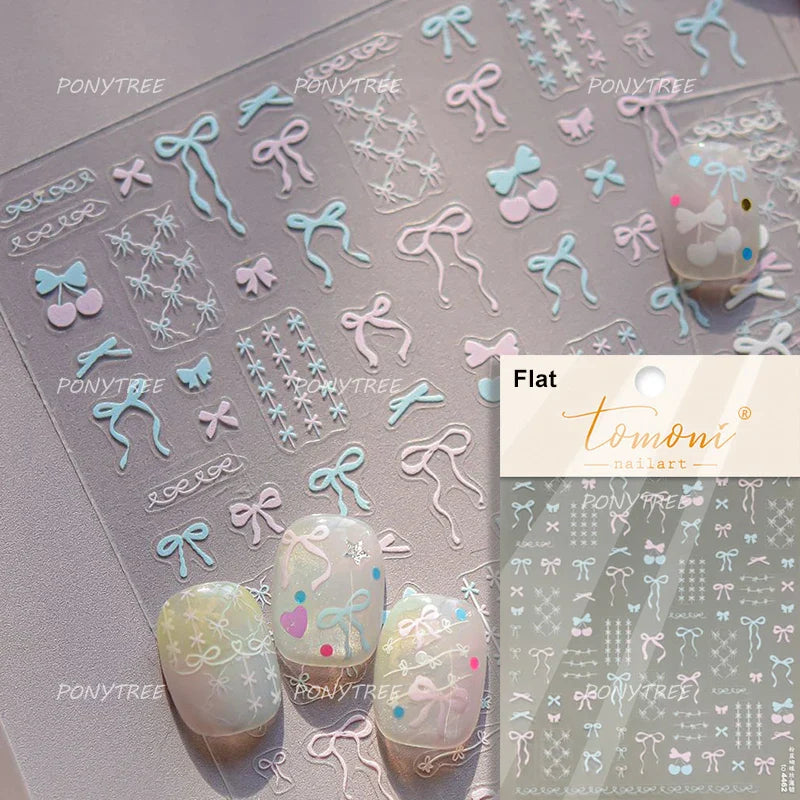 Gold Silver White Black Pink Blue Bowknot Ribbon Flat 3D Line Gird Strap Tie Elegant Charming Nail Art Stickers Manicure Decals (ONLINE ORDER ONLY)