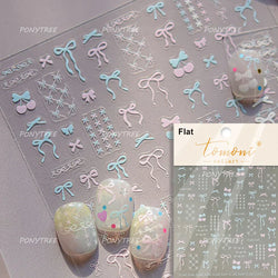 Gold Silver White Black Pink Blue Bowknot Ribbon Flat 3D Line Gird Strap Tie Elegant Charming Nail Art Stickers Manicure Decals (ONLINE ORDER ONLY)