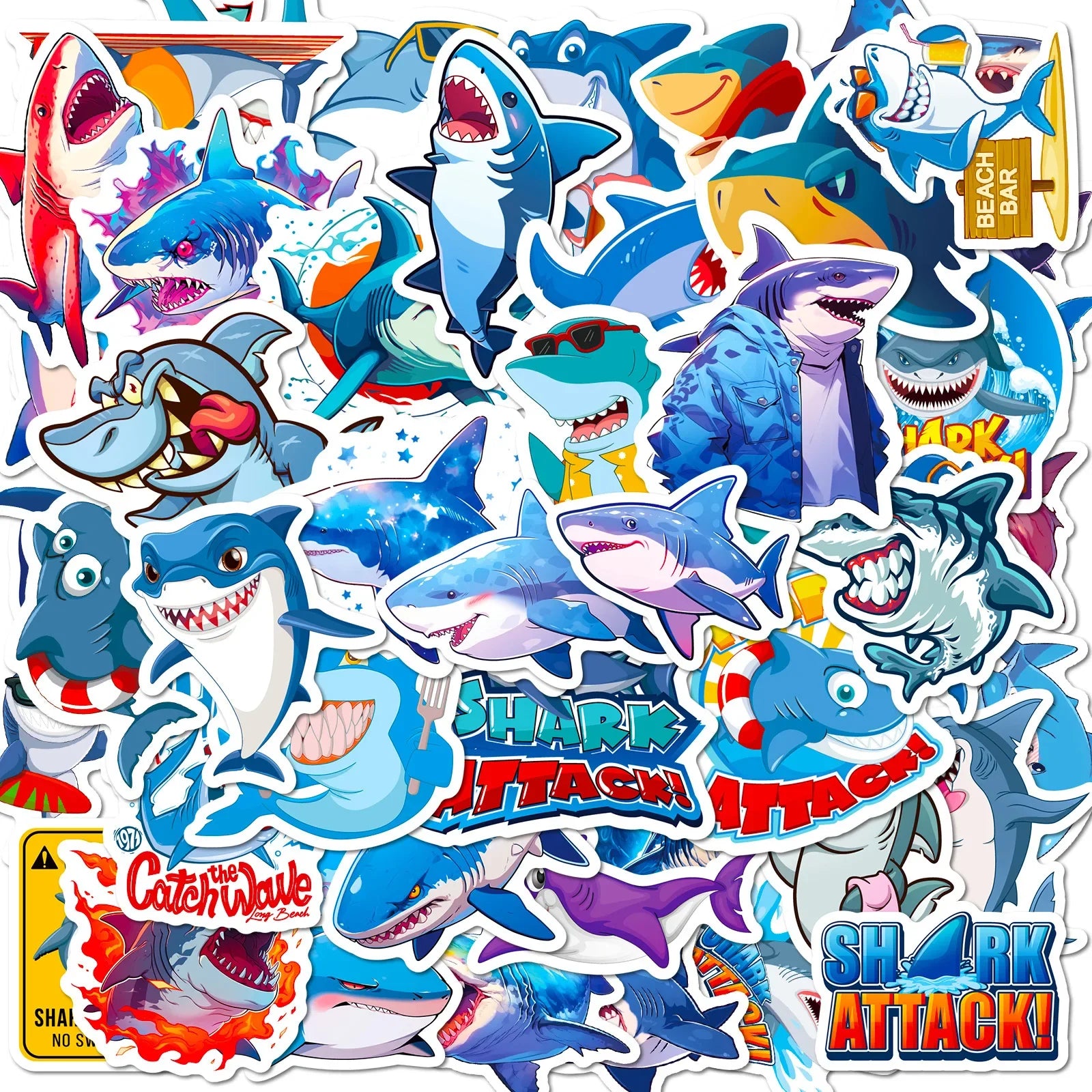 Cartoon Shark Stickers for Scrapbook, Water Bottle, Phone, Laptop, Guitar - 10/25/50pcs (Online Order Only)